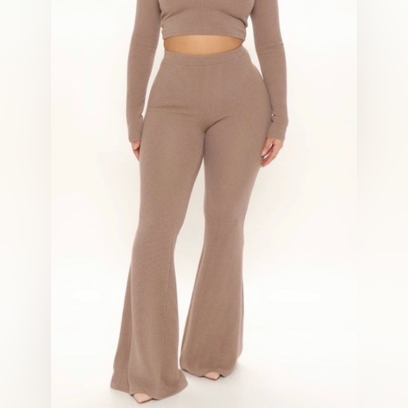 Fashion Nova Pants - Fashion Nova Taupe Knit High Waisted Flare Pants